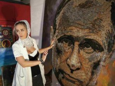 O ucraineancă a adunat 5000 de cartuşe de pe front şi a creat un portret din ele