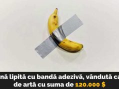 O banană lipită cu bandă adezivă, vândută cu 120.000 de dolari la un târg de artă banană lipită cu bandă adezivă