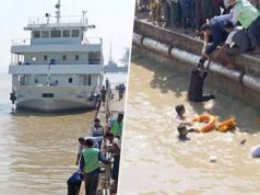 Căpitanul vasului a sărit în apă, pentru a salva o femeie căzută peste bord căpitanul vasului a sărit în apă