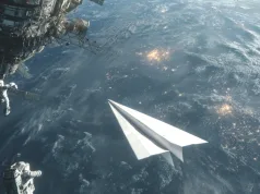 avion de hârtie lansat din spațiu iss