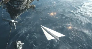 avion de hârtie lansat din spațiu iss