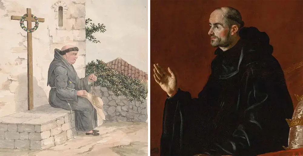 Stânga: Călugăr franciscan, de Alfred Diston, 1828. Sursa: Yale Center for British Art; Dreapta: Portretul unui călugăr benedictin, de Juan Rizi, secolul al XVII-lea