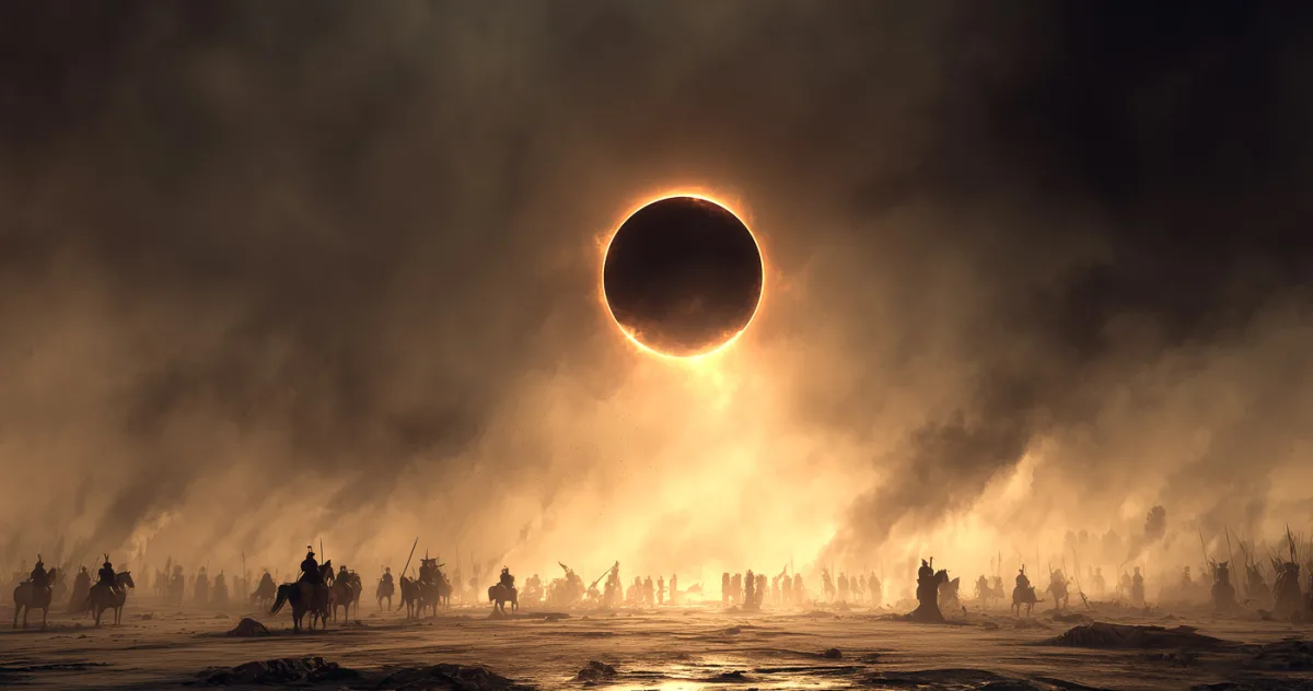 eclipsă solară și un vulcan