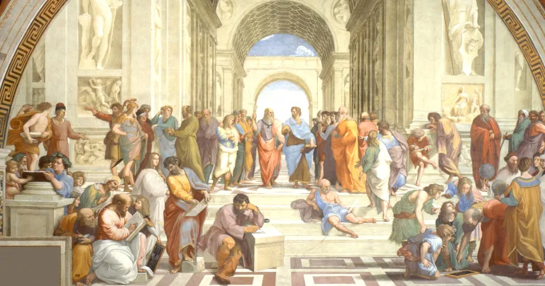 academia lui platon „Școala din Atena” – Frescă realizată de Rafael, reprezentând Academia lui Platon din Atena. În centru îi putem vedea pe Platon și Aristotel, discutând. Fresca decorează acum camerele cunoscute sub numele de Stanze di Raffaello, din Palatul Apostolic din Vatican.
