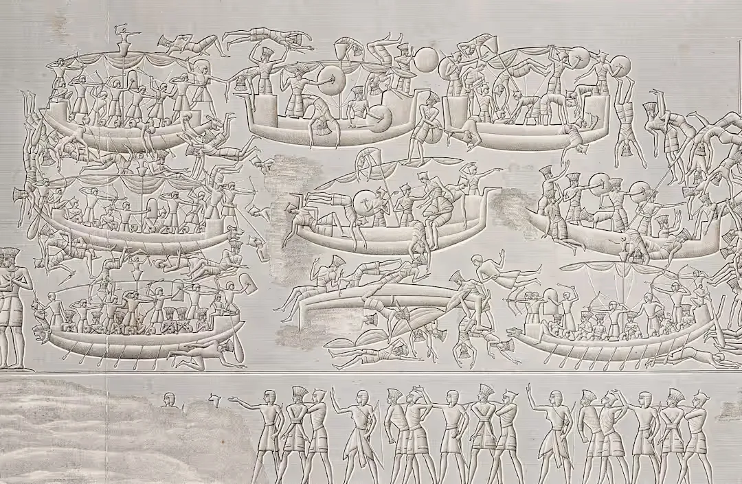 Un relief de pe pereții templului lui Ramses al III-lea de la Medinet Habu